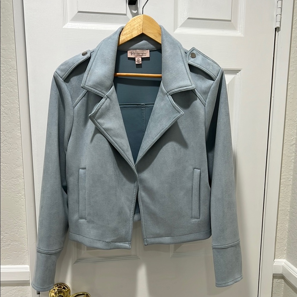 Philosophy BlueFaux Suede Open Moto Jacket